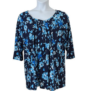 Woman Within Navy Blue Floral Tunic Blouse SKU1355